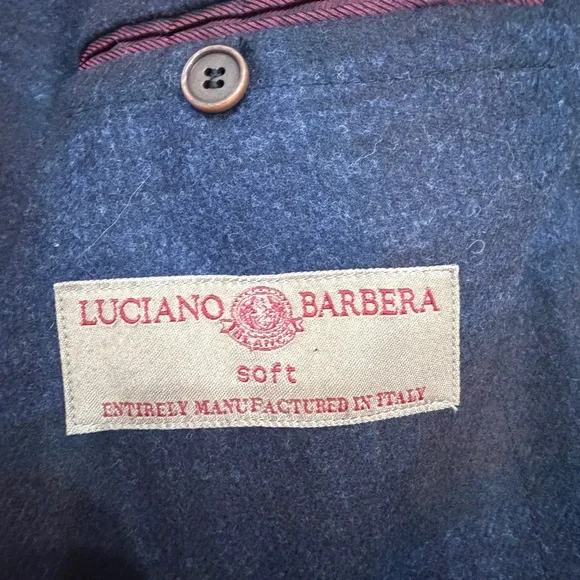 Luciano Barbera Men's Blue Plaid Blazer Made in Italy 46R 100% Wool Soft - Picture 12 of 16